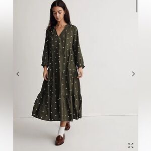 EUC Madewell Tie-Neck Tiered Midi Dress in Stardot